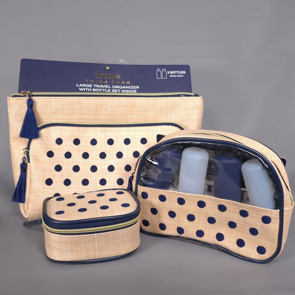 TRINA TURK Womens New Large Travel Organizer With Bottle Set Inside Polka Dot